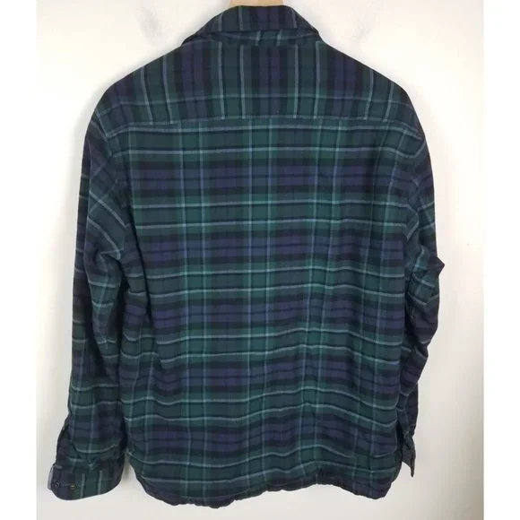 L.L.Bean Men's Sz. M Navy & Green Flannel Snap Front Shirt Jacket - Picture 6 of 7